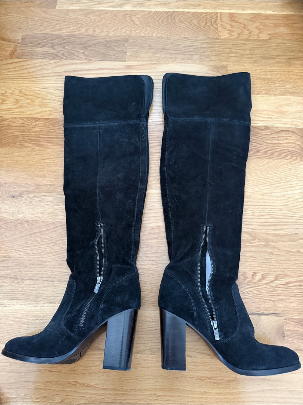 FRYE AND CO. Black Genuine Suede Over-the-Knee Block Heel Boots, calfskin lining
